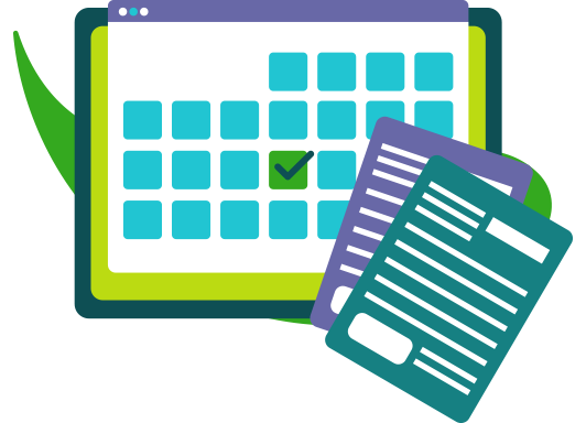 A calendar with selected dates, and supporting documents